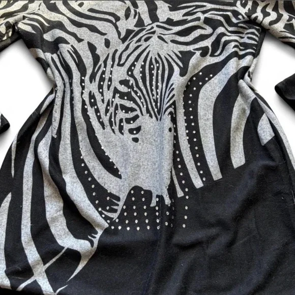 Zebra print long sleeve top Y2K black grey animal print L/XL 💋 - Picture 3 of 7